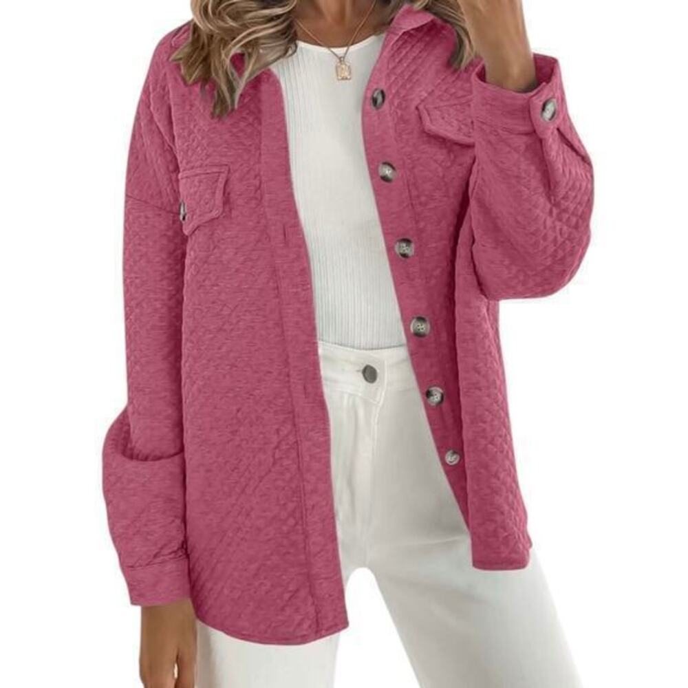 Zesica Bubblegum Pink Quilted Shacket Oversized Boho Coastal Cottage M fits XL